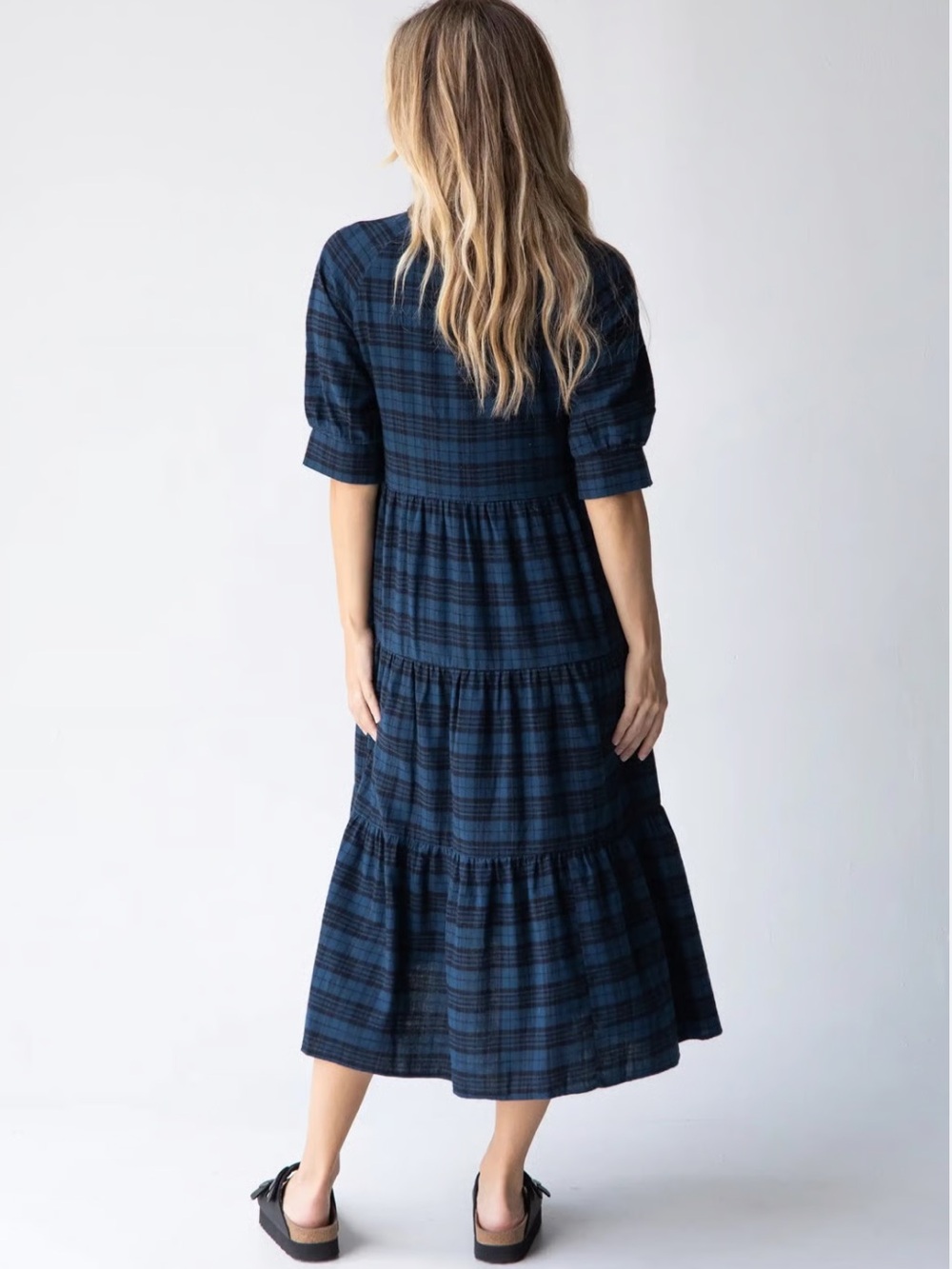 NATURAL LIFE Rebecca Tiered Cotton Blend Flannel Women’s Midi Dress Size M - Picture 3 of 12